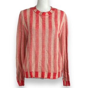 27 Miles Malibu Poppy Cotton Knit Crew Neck Sweater Faded Red Stripes Classic